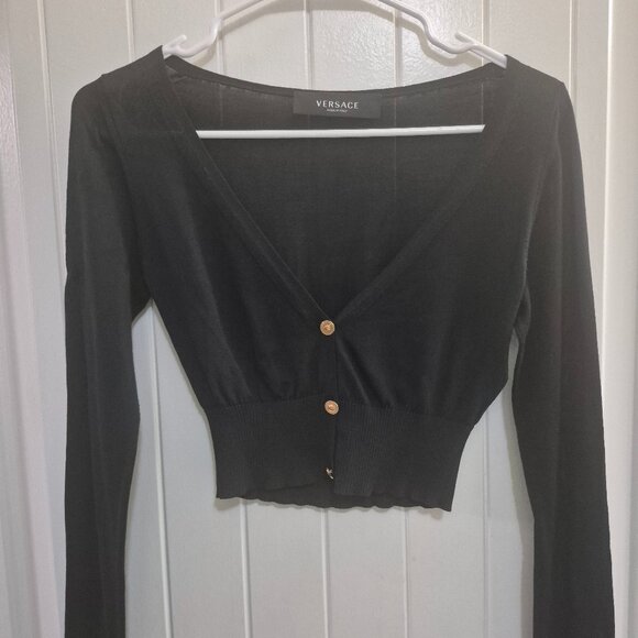 Versace black V-neck knit cropped cardigan - Picture 1 of 5